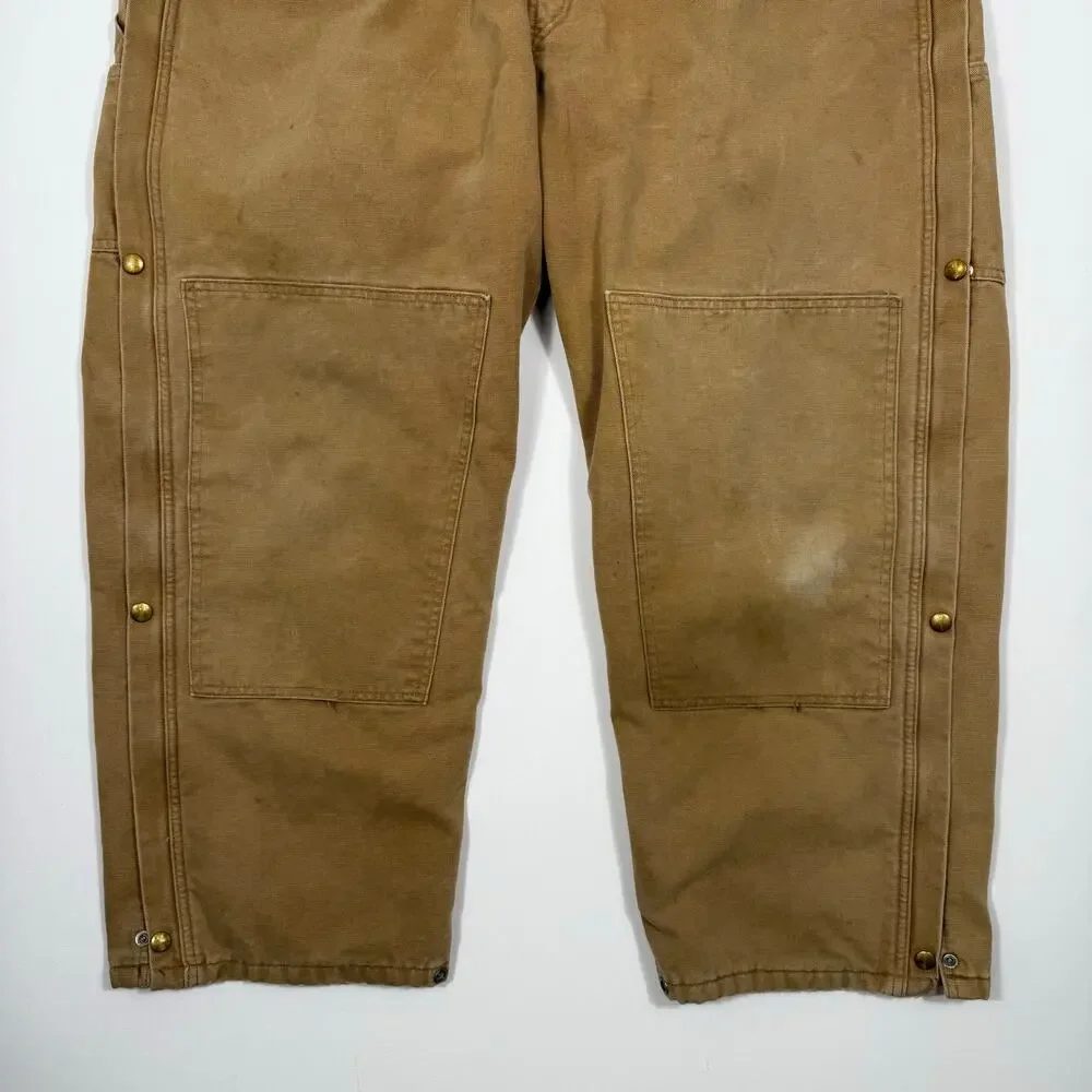 Vintage Carhartt Duck Canvas Insulated Bib Overalls Brown USA Made Quilted Lined - Picture 5 of 8